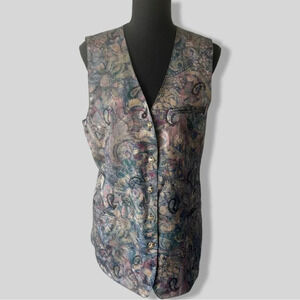 Vintage Cleo Shimmer Paisley Print Long Length Vest Made in Canada
